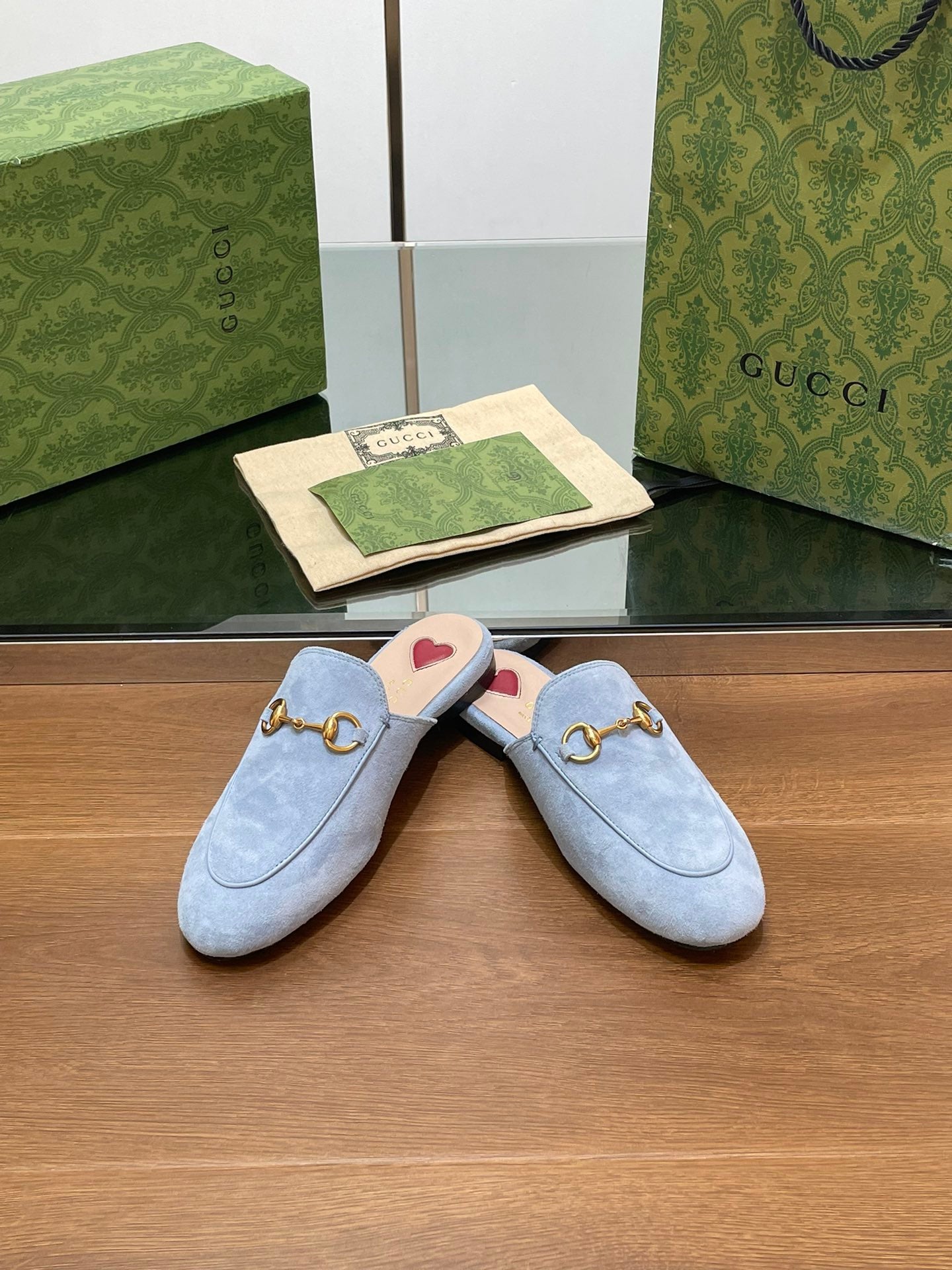 HORSEBIT MULE IN LIGHT BLUE SUEDE