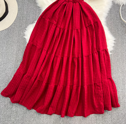 Gentle style, super fairy, one shoulder, off-shoulder, waist, slim, A-line dress, seaside holiday, long skirt R0372