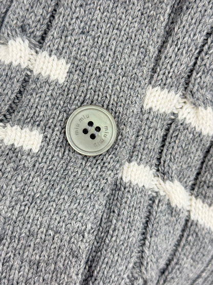 Miumiu 2025 Striped Knit Cardigan Gray and Black Wool
