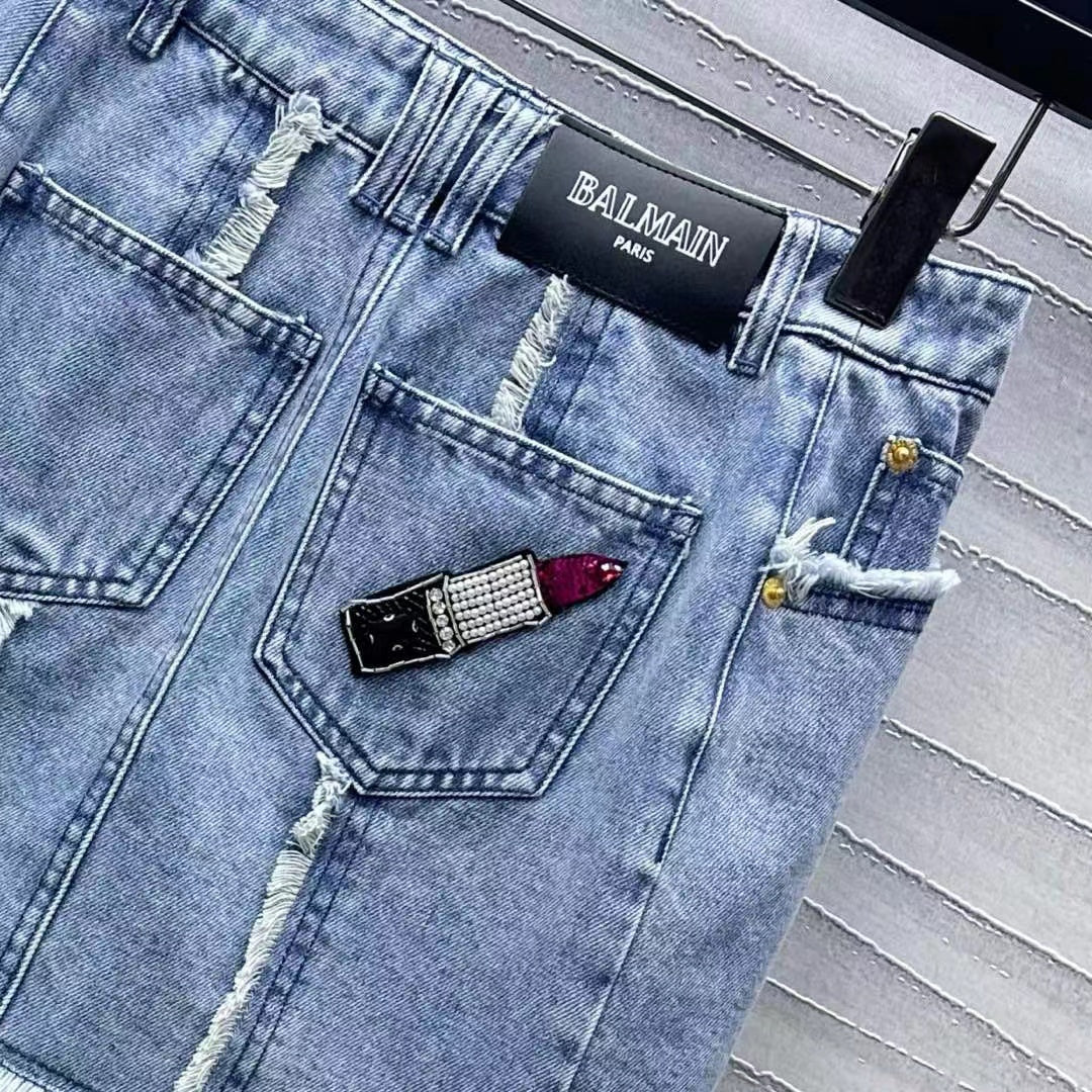 Balmain Skirt Blue Cotton Polyester