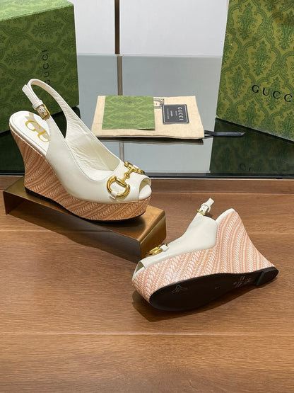 GG WEDGE PLATFORM IN WHITE CALFSKIN