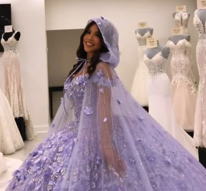 Lavender Princess Quinceanera Dress Ball Gown Lace Appliques Corset Sweet 15 Prom Dresses