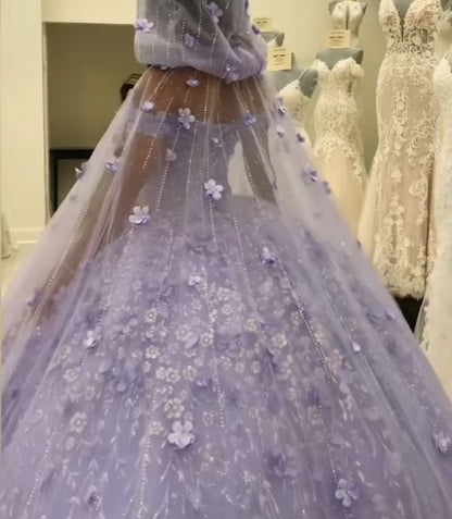 Lavender Princess Quinceanera Dress Ball Gown Lace Appliques Corset Sweet 15 Prom Dresses