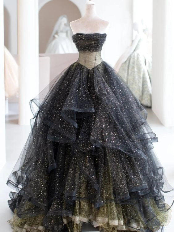 Black ball gown long prom dress black evening dress