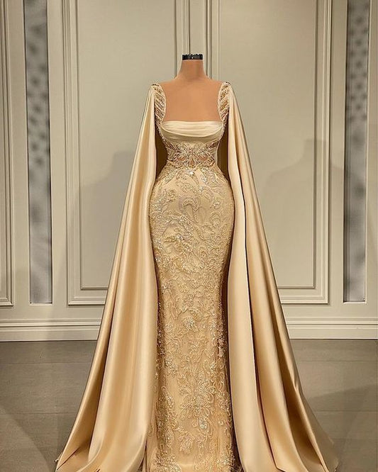 Champagne Satin Women Formal Evening Party Prom Gowns