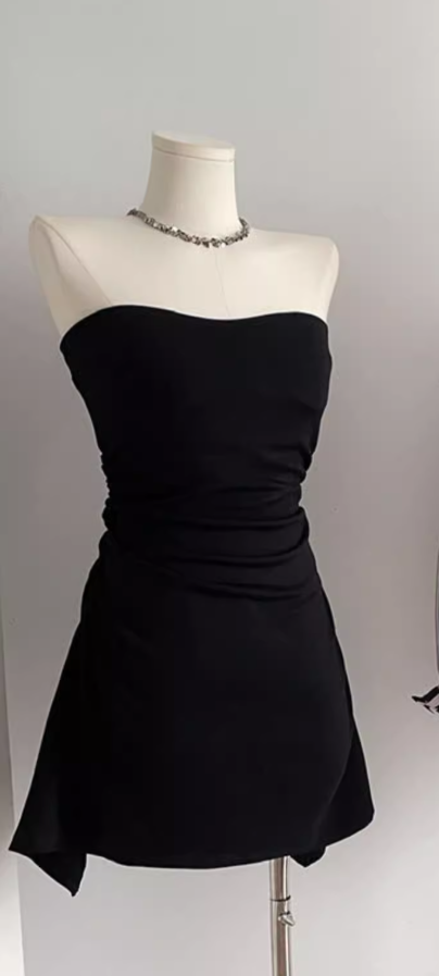 Tube top dress, slimming, elegant, high-end, sleeveless, niche design, high waist R0281