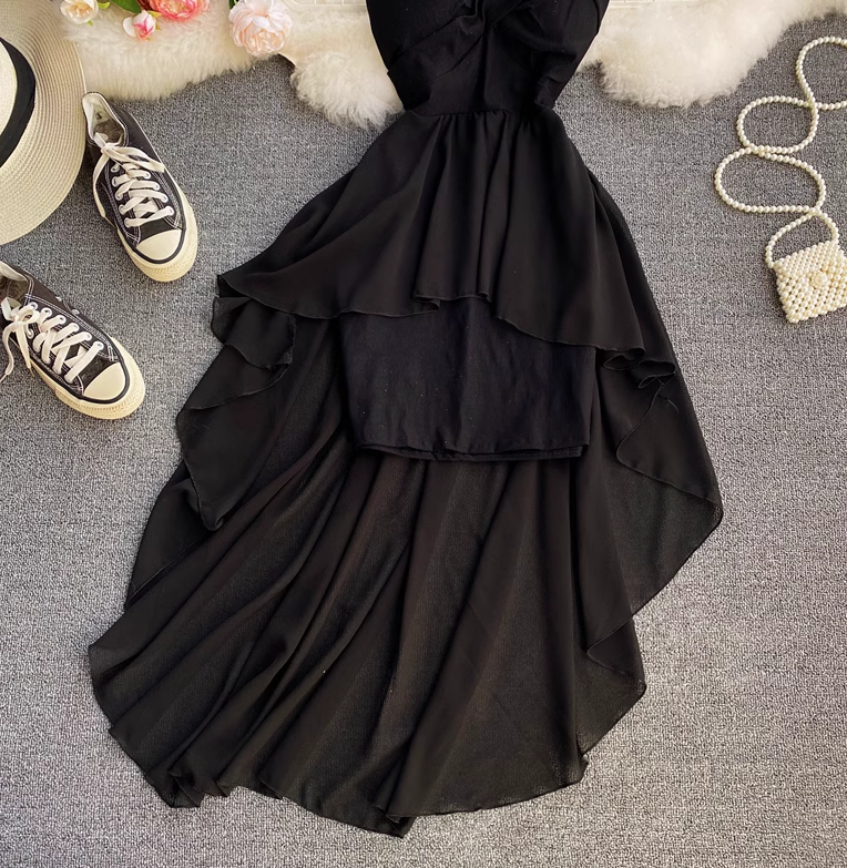 High waist irregular tube top suspender dress design fairy dress chic gentle style long skirt dress R0401