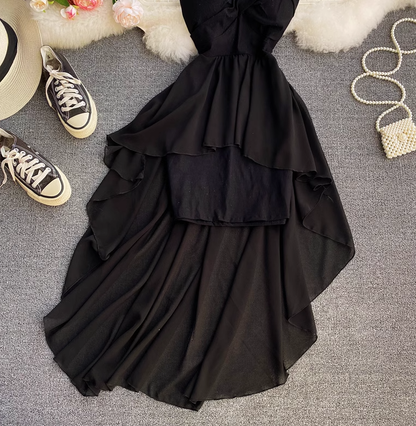 High waist irregular tube top suspender dress design fairy dress chic gentle style long skirt dress R0401