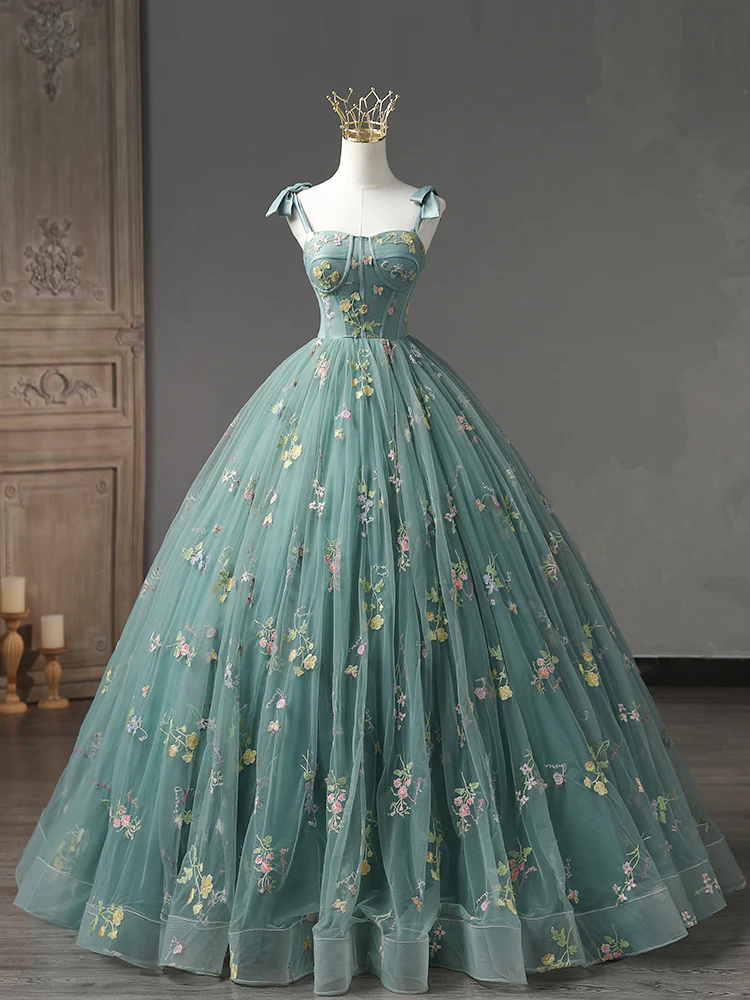 Green A-line Tulle with Lace Appliique Formal Dress, Ball Gown Evening Dress Formal Dress