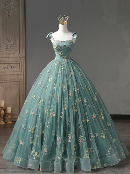 Green A-line Tulle with Lace Appliique Formal Dress, Ball Gown Evening Dress Formal Dress