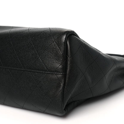 Caviar Stitched Large Lady Coco Shopping Tote Black