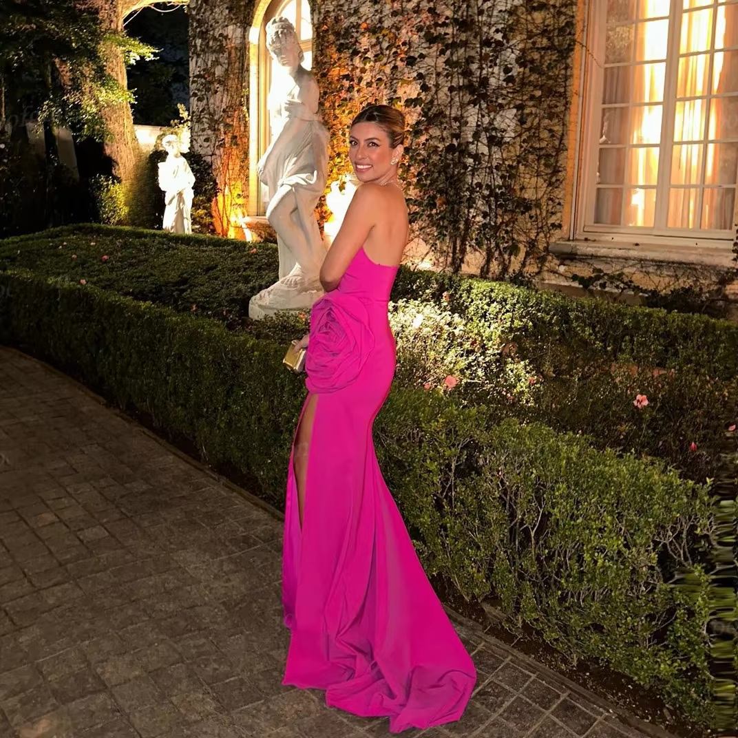 Strapless Prom Dresses Sheath Celebrity Party Gowns Flowers Occasion Evening Dresses