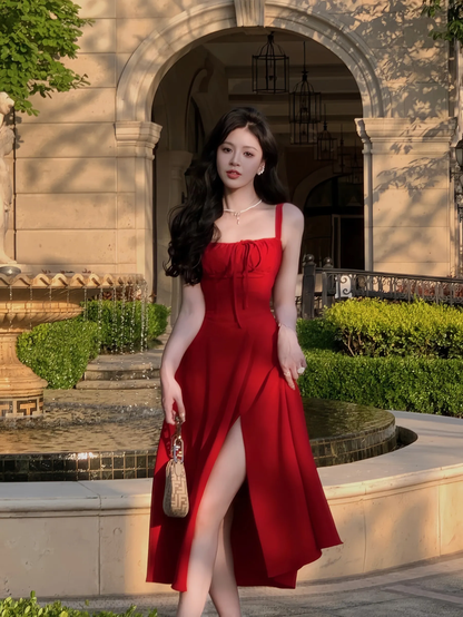 Elegant Strap Midi Dress Women Casual Sleeveless Party Dress         S5410