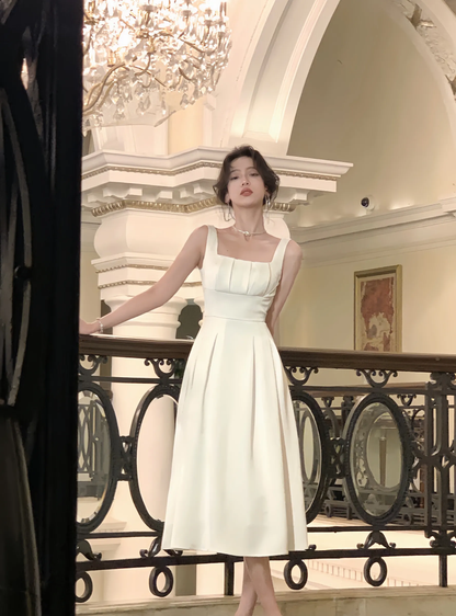Elegant White Sleeveless Luxury Dress Women A-line Evening Wedding Party Dress        S5408