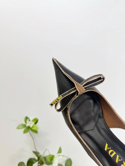 PRA 26SS Slingback 55 Black Beige Cowhide 592402