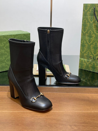 GG Horsebit Ankle Boot 95 Black Calfskin