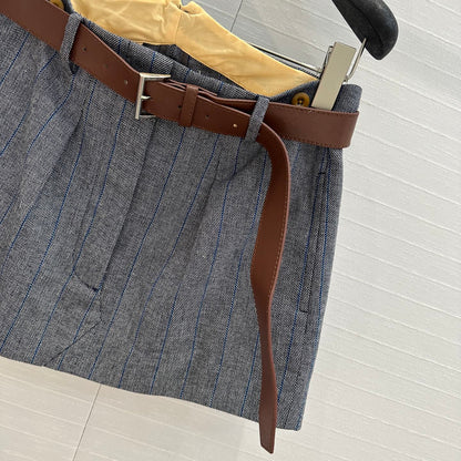 Prada Striped Suit Skirt Gray Wool Polyester