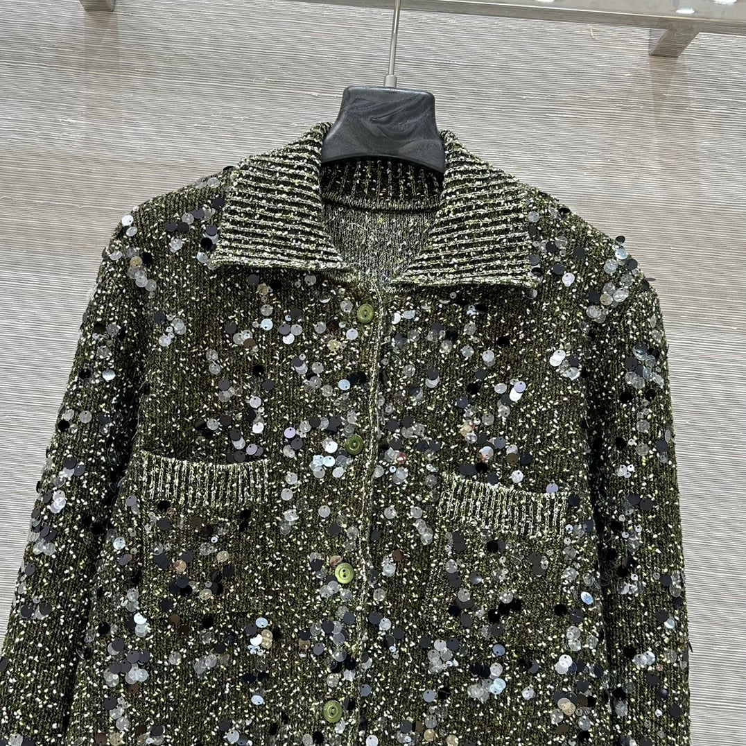 Gucci 25 Knitted Polo Long-sleeved Top Green Gray Wool