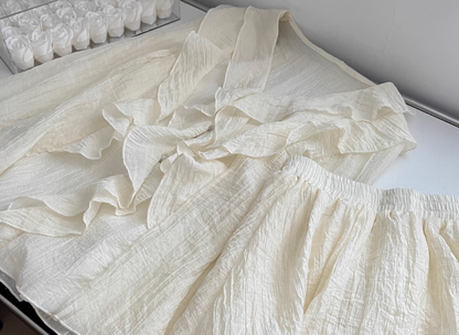 Autumn Korean style sweet long-sleeved shirt suit French style high waist skirt two-piece suit R0061