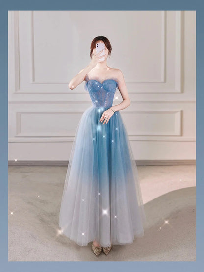A Line Ombre Tulle Sequin Long Evening Gowns Party Prom Dresses   S6944