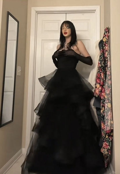 Black Prom Dress, Tulle Evening Dress     S2205
