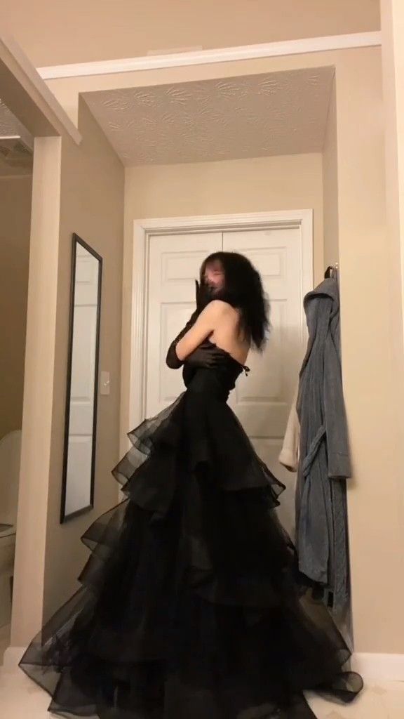 Black Prom Dress, Tulle Evening Dress     S2205
