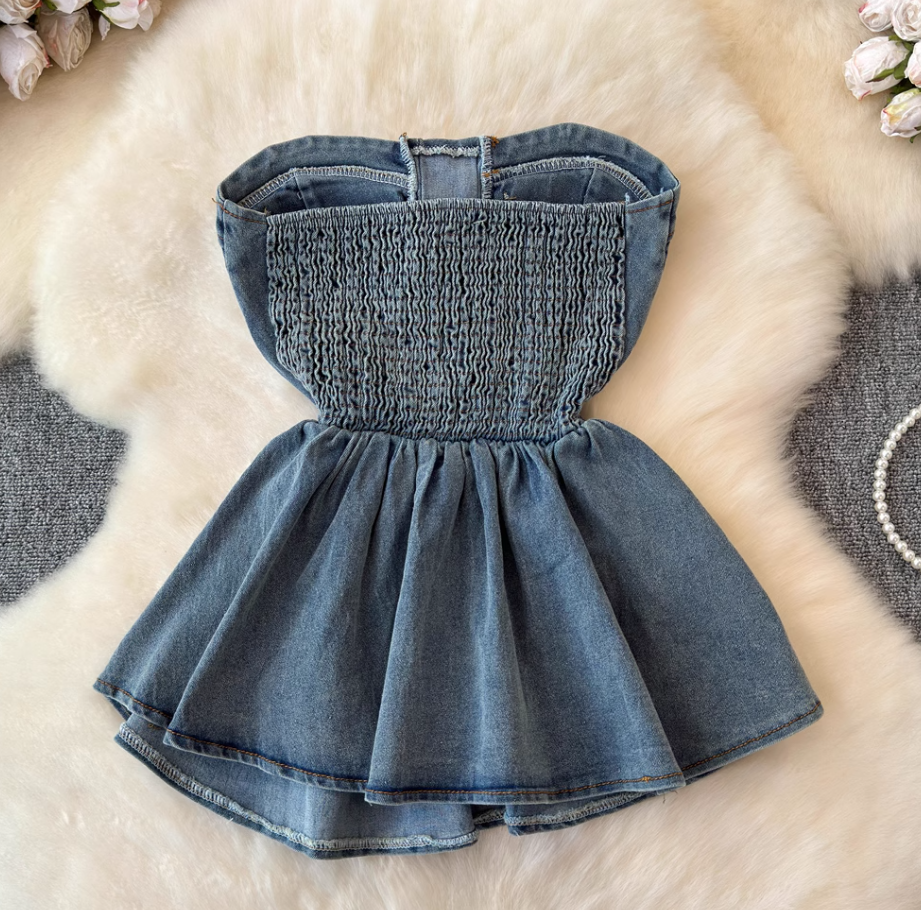 American style hottie tops for women Millennial style sexy slim fit denim tube tops for women R0365