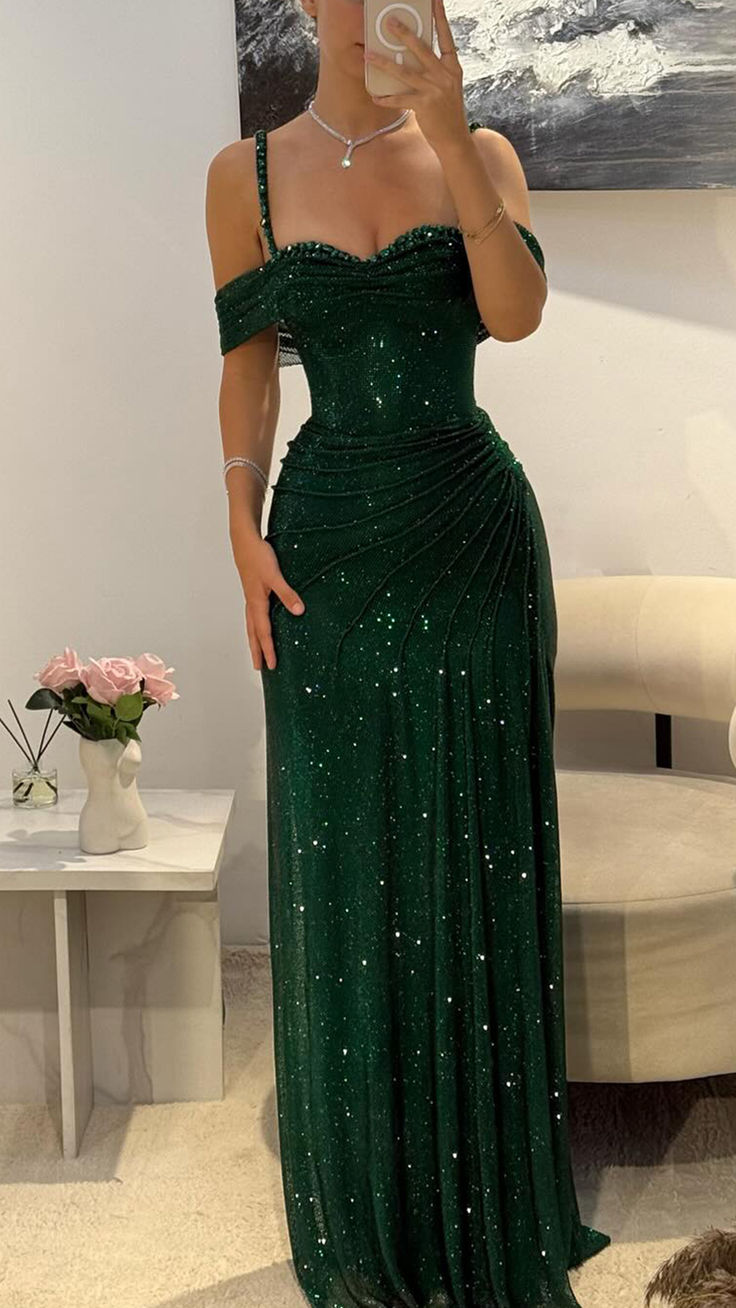 Swetheart Straaps Sparkly Pleated Sheath Prom Dress  fg8589