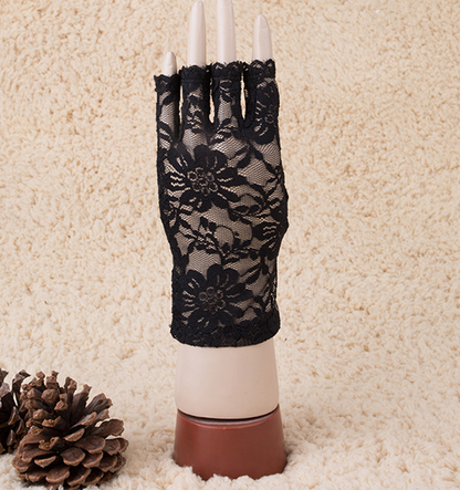 Fingerless Bridal Lace Half Finger Gloves Women's Short Floral Gloves for Wedding Opera Tea Party     S6217