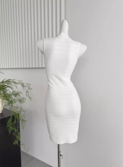 V-neck sleeveless knitted dress, elegant and slim, hip-hugging, high-end vest dress R0284