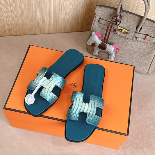 HM Oran Sandals Dark Teal Calfskin 312781