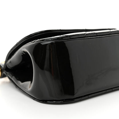 Patent Quilted Frame Clutch Flap With Chain Black