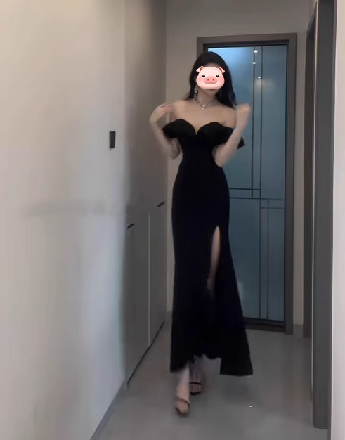 Little black dress, elegant high-end evening dress, high-end hip-wrapped tube top dress R0468
