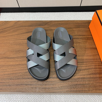HM Kazimir Sandal Gray Canvas Calfskin 293997