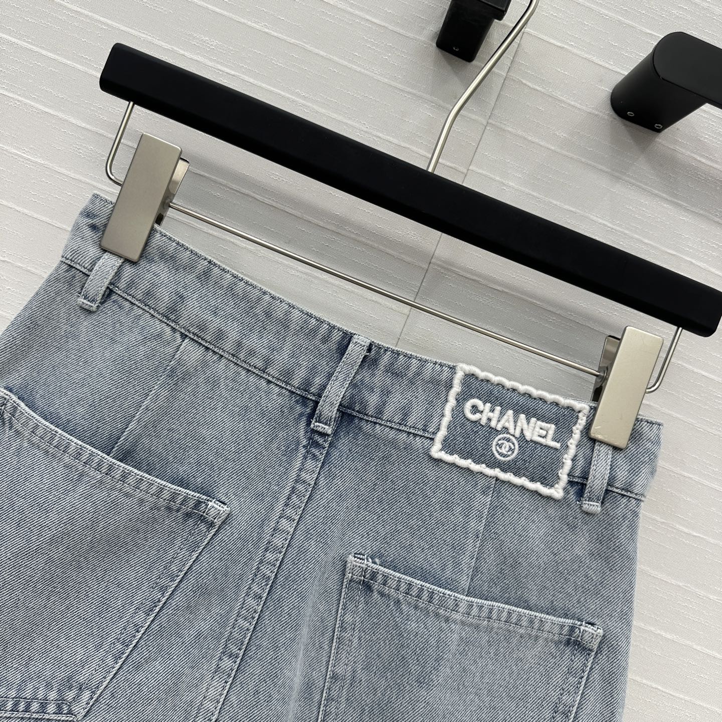 CC 25 Single-breasted Short Skirt Light Blue Denim Cotton