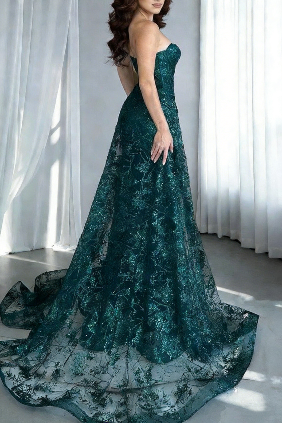 Stunning Sweetheart Neck Dark Green Satin Lace Long Prom Dress Formal Birthday Party Dress SP1766