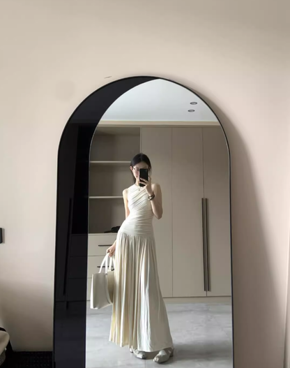 Temperament lady high-end pleated waist vest long skirt to wear super beautiful dress R0470
