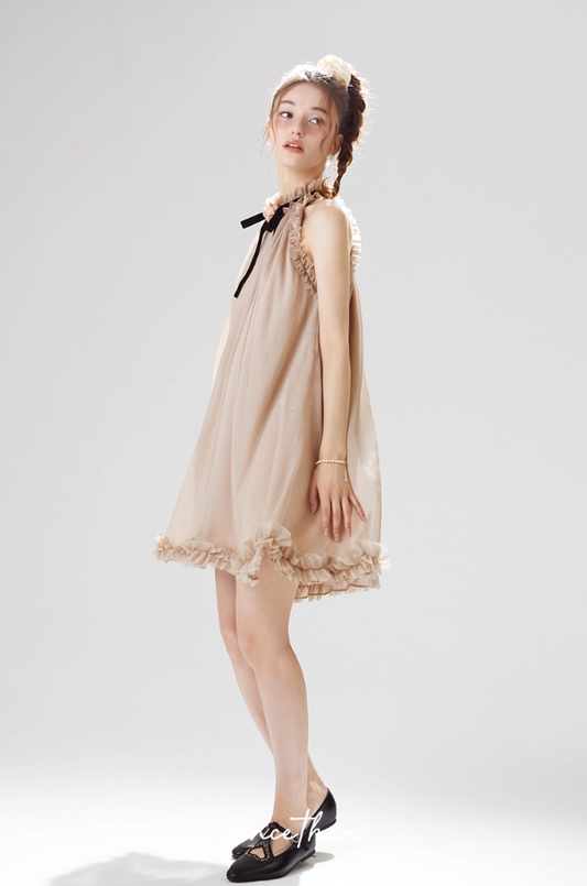 French halter neck vest dress petite sleeveless short skirt suspender skirt dress female summer R3527