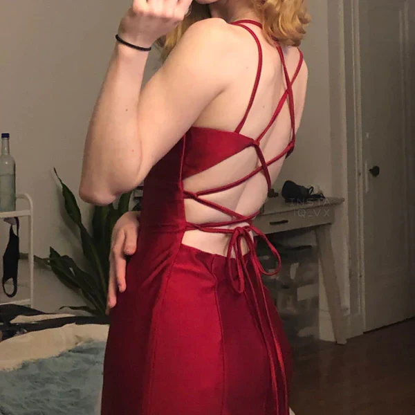 Spaghetti Straps Burgundy Mermaid Long Prom Dress S20254