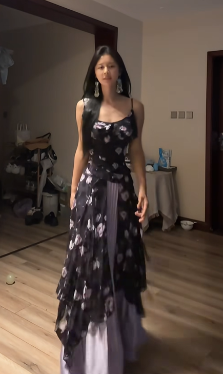 Light purple floral print halter-neck fitted long sexy ball gown R8080