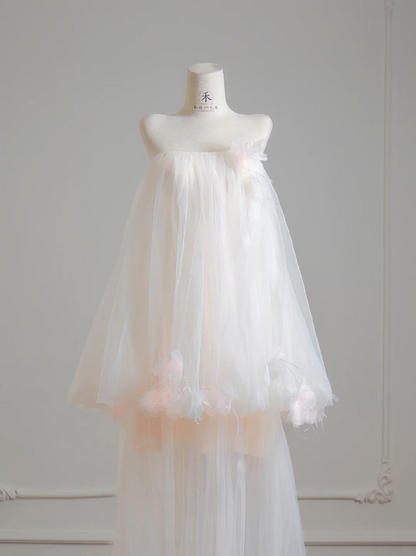 Light pink strapless puffy top and long skirt set for a prom dress R8144