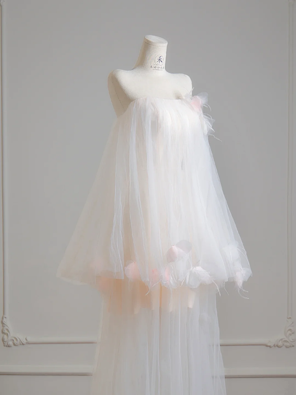 Light pink strapless puffy top and long skirt set for a prom dress R8144