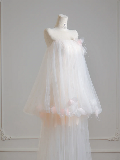 Light pink strapless puffy top and long skirt set for a prom dress R8144