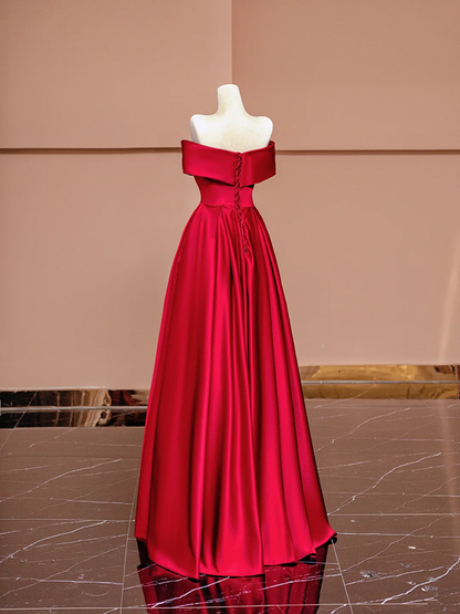 Red off-the-shoulder fitted long ball gown, bridal dress R8426