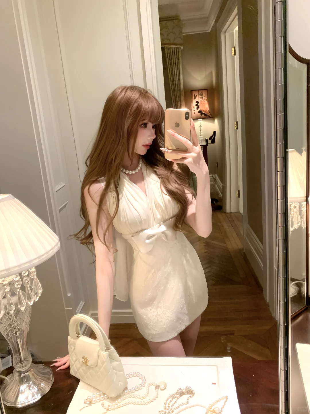 White halter neck slim waist hip sexy short skirt homecoming dress R4229