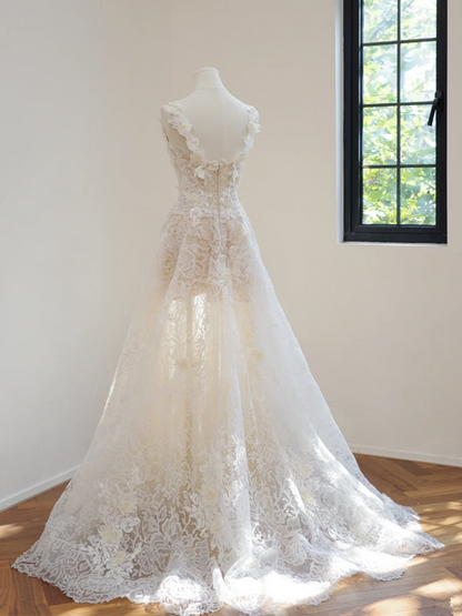 White lace halter-neck fitted long ball gown/bridal dress R8522