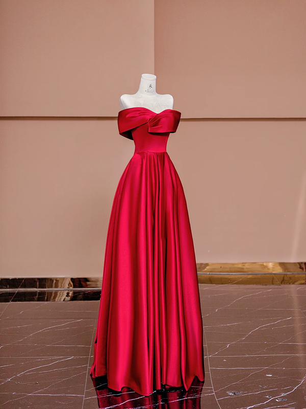 Red off-the-shoulder fitted long ball gown, bridal dress R8426