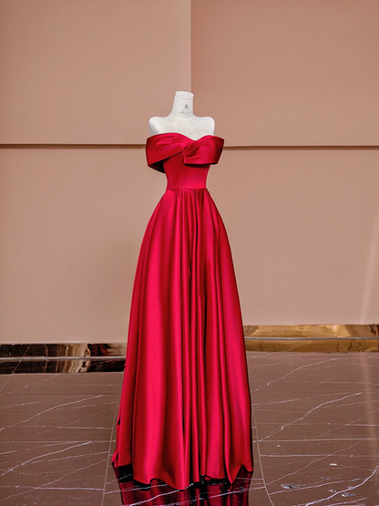 Red off-the-shoulder fitted long ball gown, bridal dress R8426