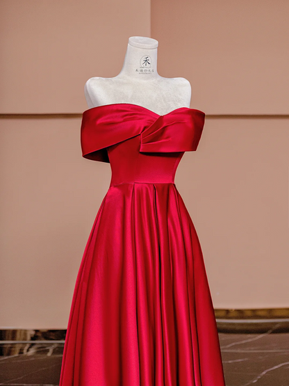Red off-the-shoulder fitted long ball gown, bridal dress R8426
