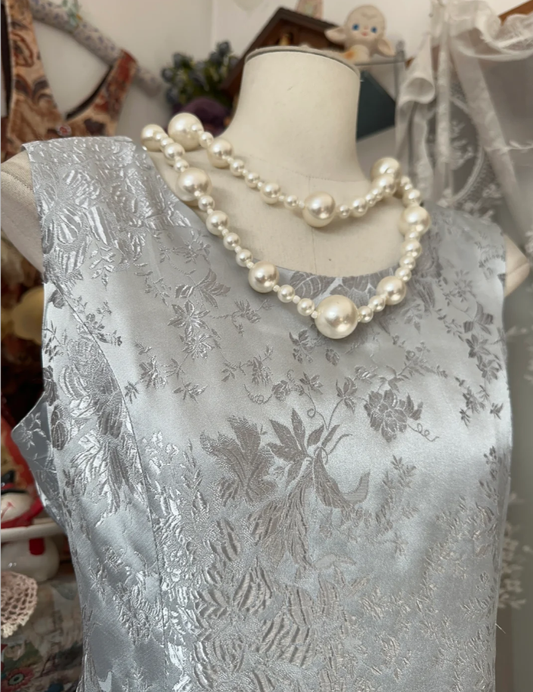Vintage Sleeveless Satin Print Floral A Line Long Wedding Guest Dress Evening Dress D1667